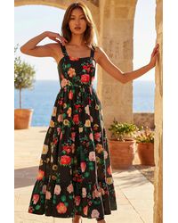 Roman - Floral Print Tiered Midi Dress - Lyst