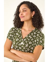 Roman - Floral Puff Print V-Neck Top - Lyst