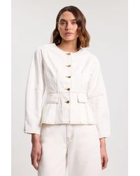 Karen Millen - Denim Peplum Long Sleeve Top - Lyst