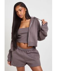 Boohoo - 3 Piece Bandeau Hooded Short Tracksuit - Lyst
