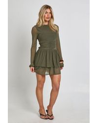 Boohoo - Mesh Long Sleeve Ruched Waist Skater Dress - Lyst
