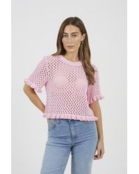 Brave Soul - Open Knit T Shirt With Frill Hem - Lyst