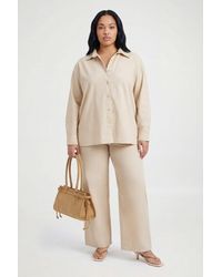 Boohoo - Plus Chambray Elasticated Wide Leg Trouser - Lyst