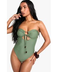 Boohoo - Resin Trim Keyhole Cutout Detail Bandeau Bathing Suit - Lyst