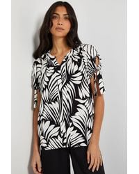 Wallis - Abstract Tie Sleeve Collarless Top - Lyst