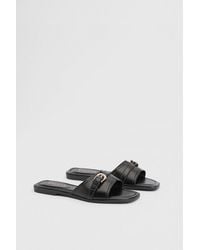 Wallis - Lacie Faux Leather Buckle Detail Flat Sliders - Lyst