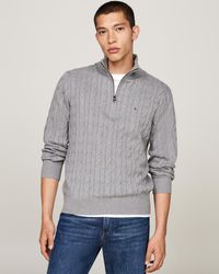 Tommy Hilfiger - Classic Cotton Cable Half Zip Mock Sweatshirt Colour: Medium Heather, Size: L - Lyst