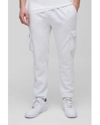 BoohooMAN - 330gsm Tall Skinny Fit Cargo Joggers In Grey Marl - Lyst