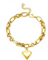 The Jewellery Stockroom - Plated Stainless Steel Heart Charm Link Bracelet - Lyst