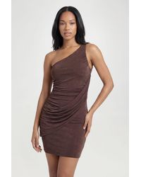 Boohoo - Acetate Slinky One Shoulder Drape Front Mini Dress - Lyst