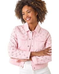Roman - Cotton Blend Broderie Sleeve Jacket - Lyst
