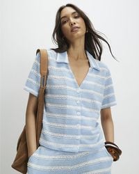 River Island - Shirt Short Sleeve Striped Crochet - Lyst