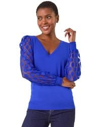 Roman - Polka Dot V-Neck Sleeve Knit Jumper - Lyst