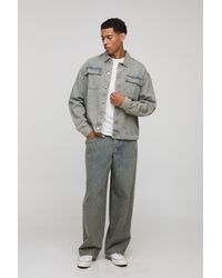 BoohooMAN - Oversized Boxy Monogram Washed Jean Jacket - Lyst