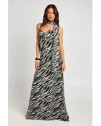 Boohoo - Tall Zebra Print Chiffon Cowl Neck Maxi Dress With Scarf - Lyst