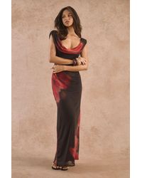 Boohoo - Floral Mesh Wide Cowl Printed Maxi Dress - Lyst