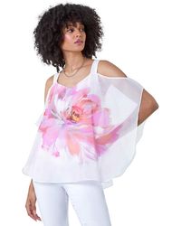 Roman - Floral Print Cold Shoulder Overlay Top - Lyst
