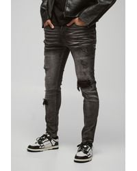 BoohooMAN - Skinny Stretch Rip & Repair Self Fabric Jeans - Lyst