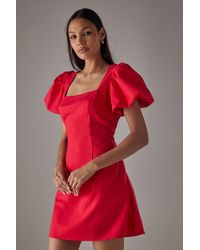 Warehouse - Hcd Linen Square Neck Puff Sleeve Mini Dress - Lyst