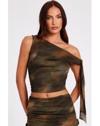 Quiz - Mesh Tie Shoulder Crop Top - Lyst
