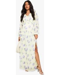 Boohoo - Maternity Chiffon Long Sleeve Pleated Waist Maxi Dress - Lyst
