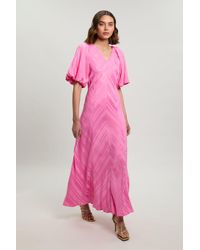 Karen Millen - Stripe Fabric Detail Fluid Short Sleeve Midi Dress - Lyst
