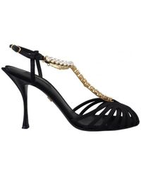 Dolce & Gabbana - Black Satin Clear Crystal T-strap Sandal Shoes Silk - Lyst