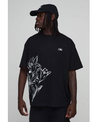 BoohooMAN - Oversized Floral Line Drawn Print T-Shirt Cotton - Lyst
