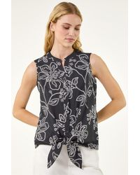 Roman - Floral Puff Print Tie Blouse - Lyst