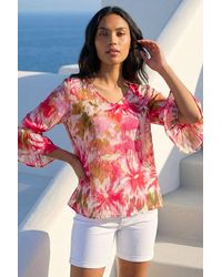 Roman - Abstract Floral Flare Sleeve Top - Lyst