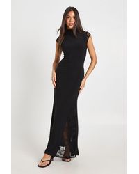 Boohoo - Slinky Grown On Neck Maxi Dress With Lace Inserts - Lyst