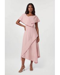 Karen Millen - Premium Viscose Linen Tailored Asymmetric Neck Full Skirted Midi Dress - Lyst