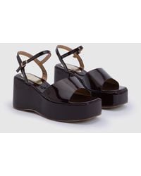 Faith - Hunnie Faux Patent Leather Open Toe Wedge Sandal - Lyst