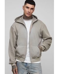 BoohooMAN - Tall Oversized Boxy Spray Wash Zip Through Hoodie - Lyst
