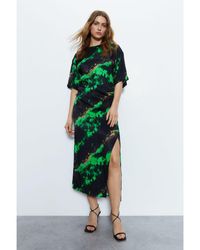 Warehouse - Premium Printed Midi Dress With Side Split - Lyst