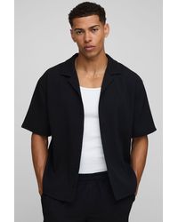 BoohooMAN - Short Sleeve Revere Oversized Fit Pleated Shirt - Lyst
