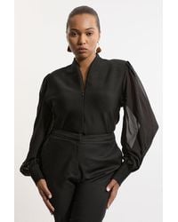 Karen Millen - Plus Size Bandage Figure Form Zip Detail Chiffon Sleeve Knit Top - Lyst