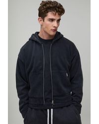 BoohooMAN - Essential Washed Shrunken Boxy Zip Through Hoodie - Lyst