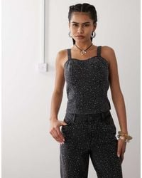 Noisy May - Denim Corset Top With Rhinestones - Lyst