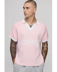 BoohooMAN - Relaxed Boxy Raglan Varsity Knitted Polo - Lyst