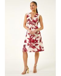 Roman - Petite Tropical Print Twist Front Dress - Lyst