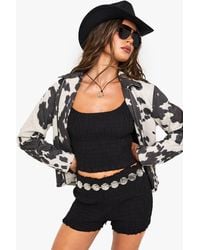 Boohoo - Cotton Poplin Shirred Micro Shorts - Lyst