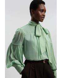 Karen Millen - Viscose Georgette Balloon Sleeve Woven Blouse - Lyst