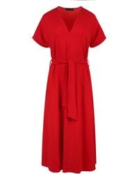 Conquista - Rode Jersey Midi-jurk Met Riem - Lyst