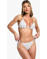 Boohoo - Crochet Contrast Strap Triangle Bikini Top & Tie Side Bikini Bottoms Set - Lyst