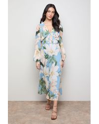 Oasis - Printed Pleated Bodice Detail Midi Dress - Lyst