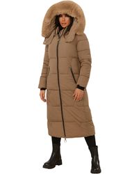JESS - Long Puffer Coat With Faux Fur Hood & Zip Pockets - Lyst