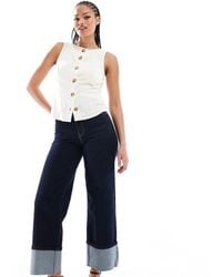 ONLY - Cropped Wide Leg Turn Up Hem Jeans - Lyst