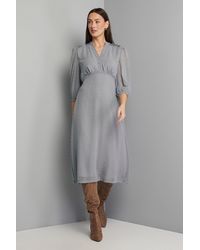 Wallis - Dobby Pleat Detail Button Midi Dress - Lyst