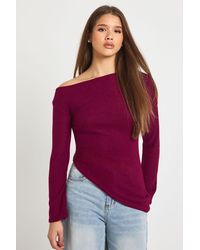 Boohoo - Soft Brushed Rib Asym Neck And Hem Top - Lyst